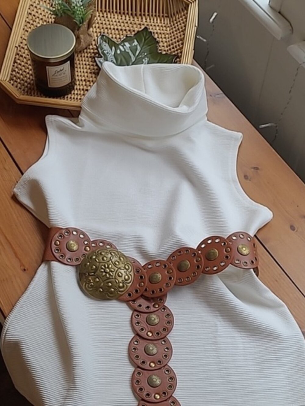 Boho/ Western Faux Leather Disc Belt NWOT